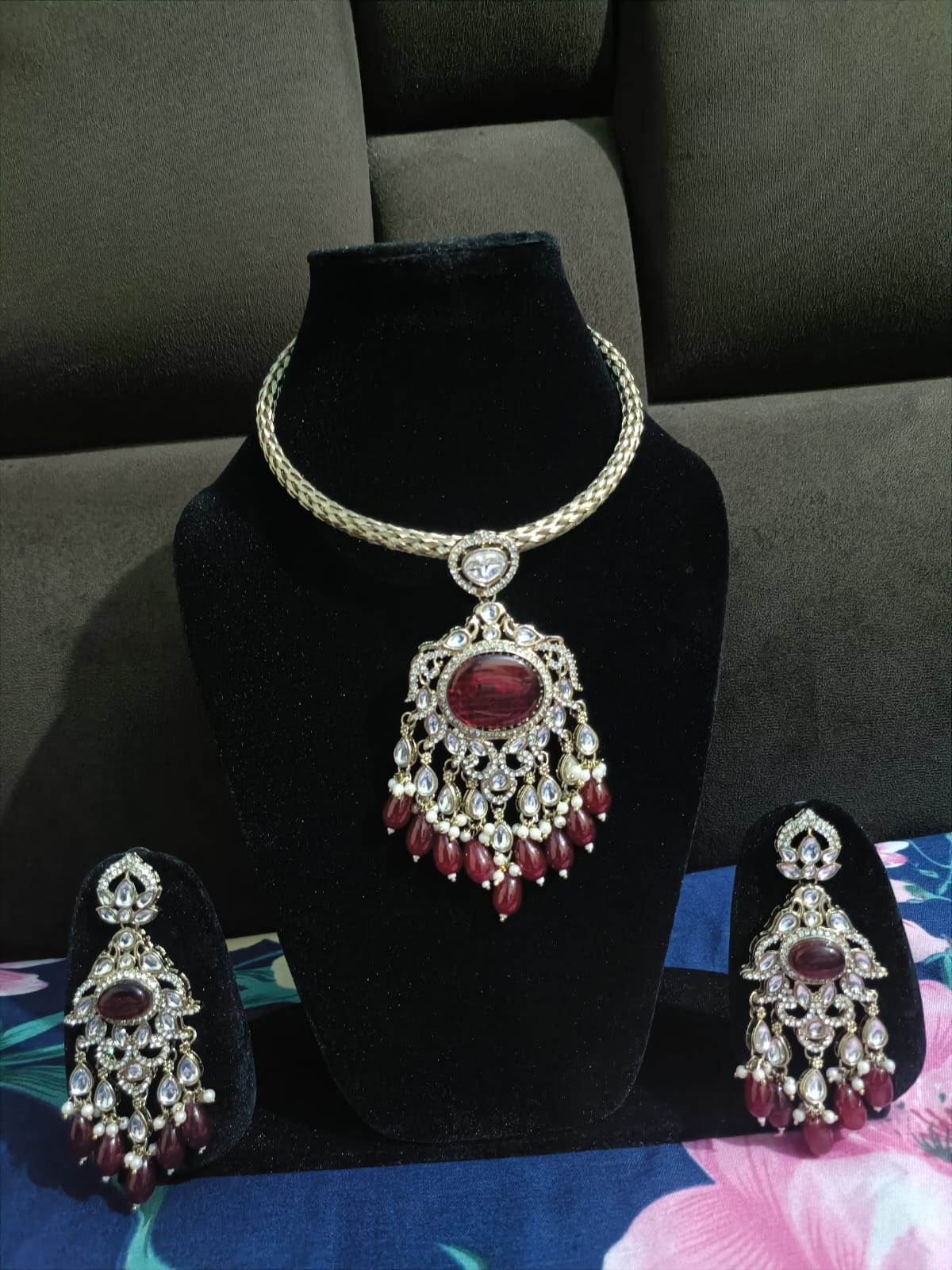 Royal Red Kundan Choker Necklace Set