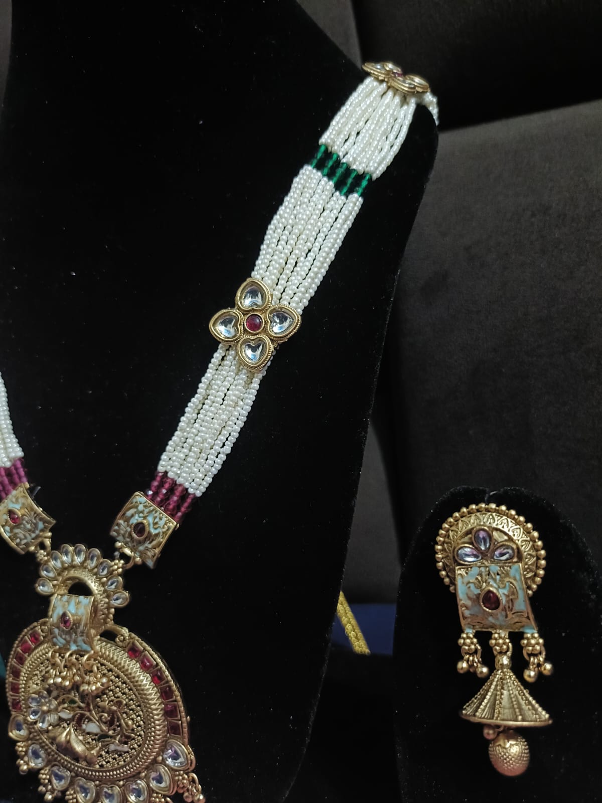 Traditional Peacock Motif Beaded Necklace Set