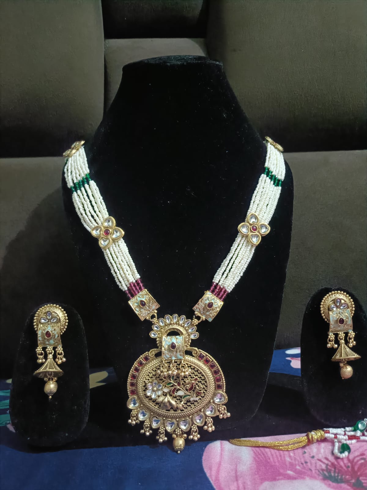 Traditional Peacock Motif Beaded Necklace Set