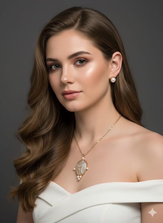 Elegant Pearl & Stone Pendant Necklace Set