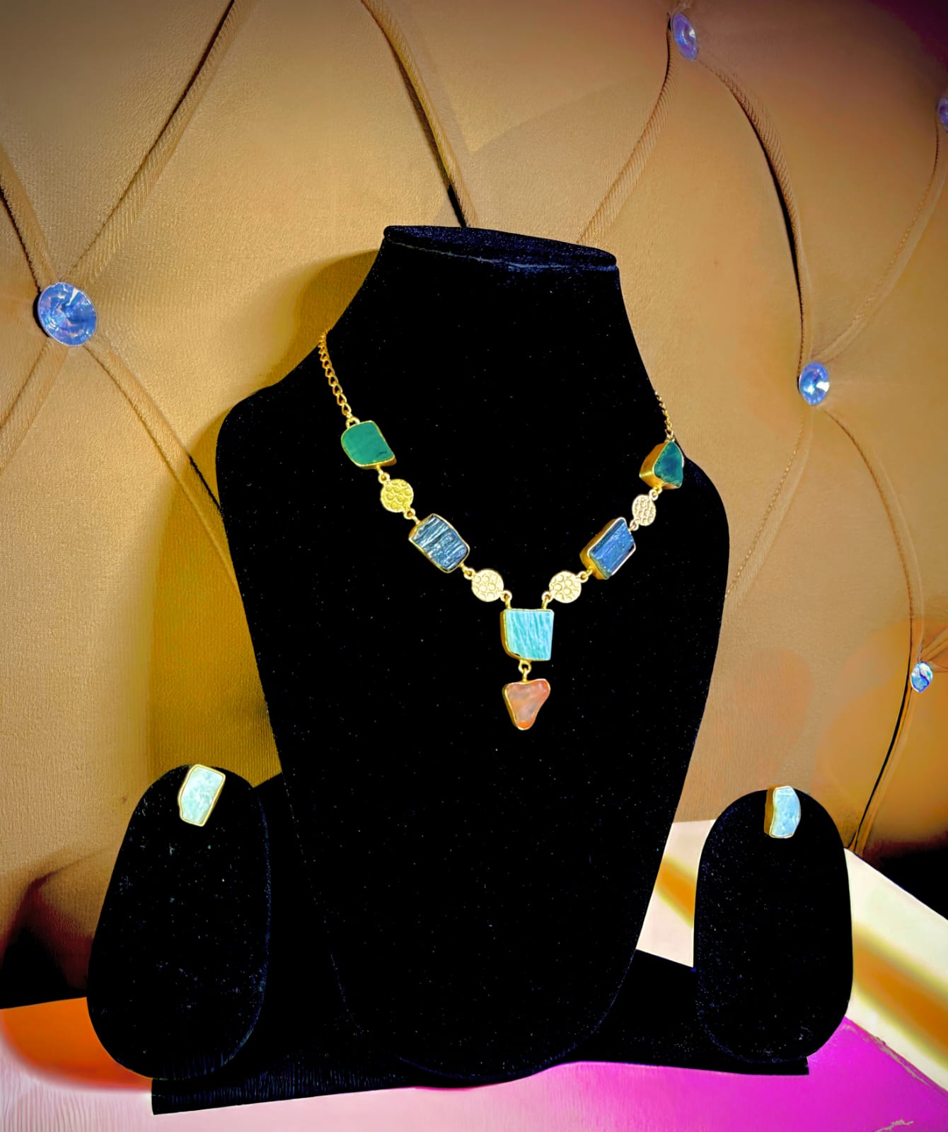 Rainbow Aura Stone Necklace Set