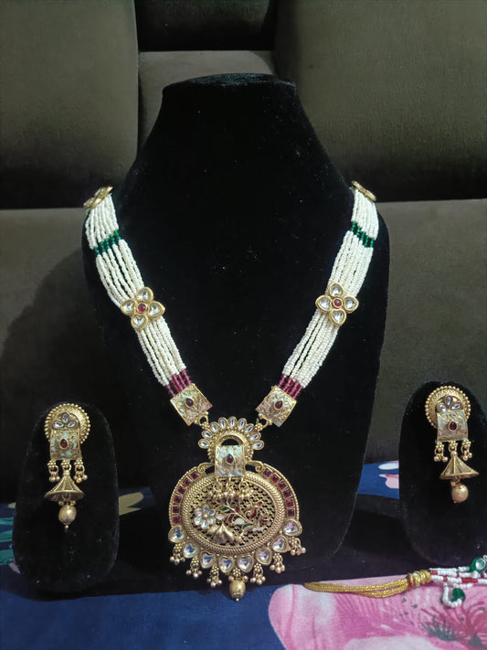 Traditional Peacock Motif Beaded Necklace Set