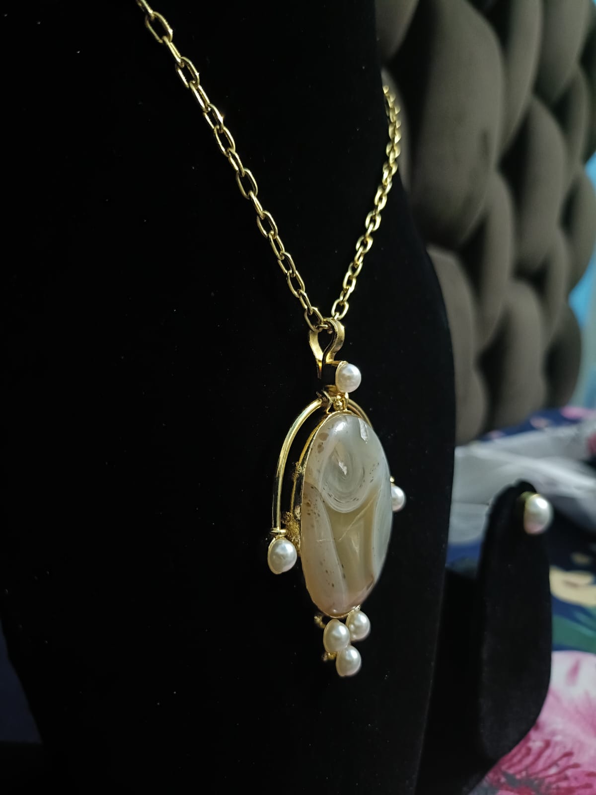 Elegant Pearl & Stone Pendant Necklace Set