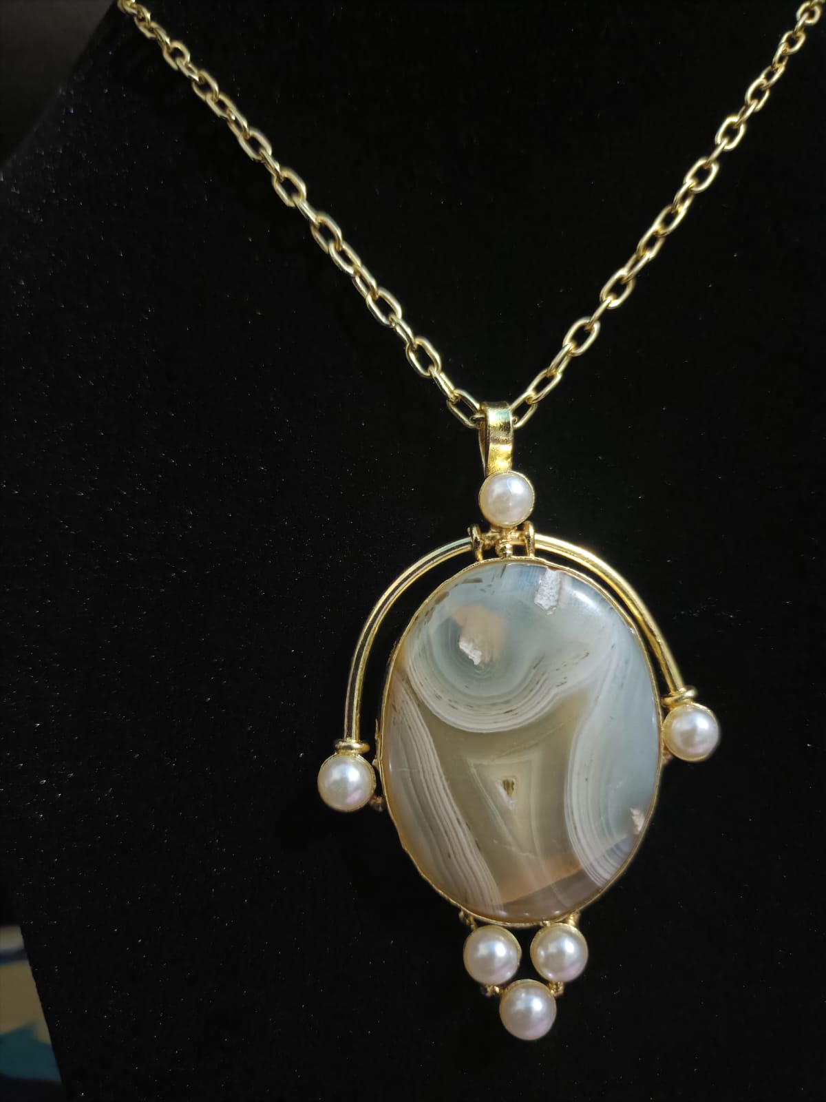 Elegant Pearl & Stone Pendant Necklace Set