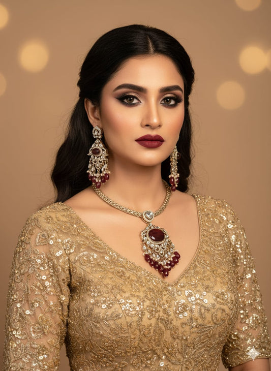 Royal Red Kundan Choker Necklace Set